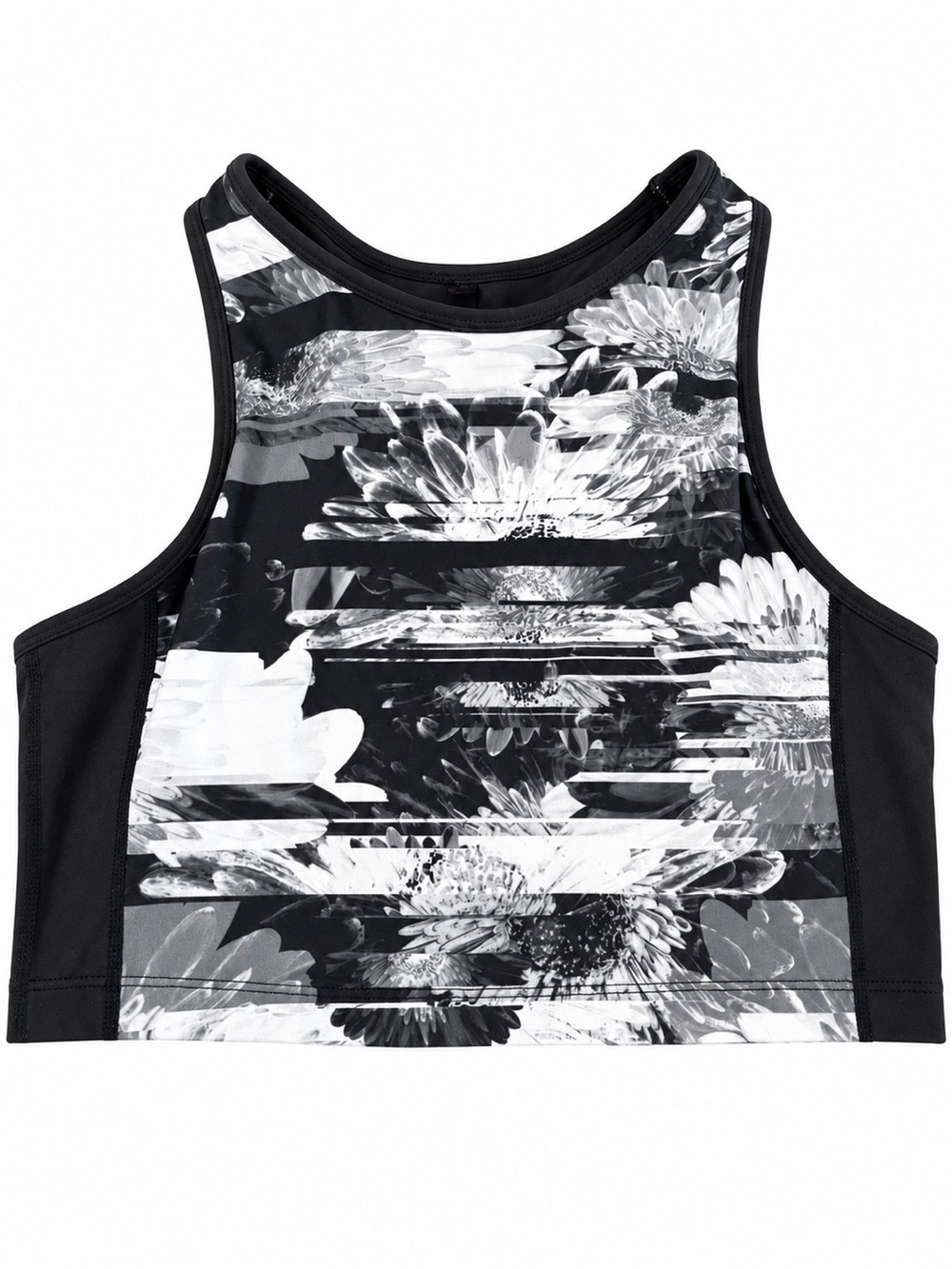Betsey Johnson Black & White Floral High-Neck Crop Tank